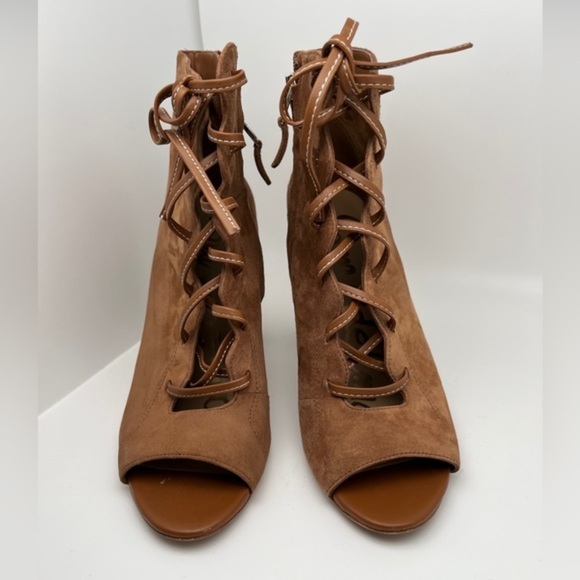 Sam Edelman Yvie Lace-up Saddle Leather Suede Tan Booties Women's Boots Size 8 - Picture 12 of 13